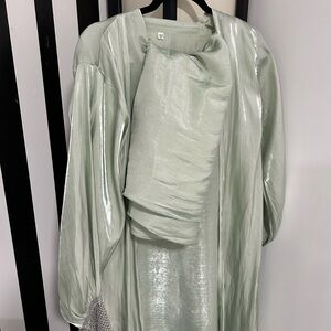 Elegant Shimmering Green abaya with matching inner and Scarf size 54 available